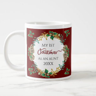 Grande Tasse Première Tante de Noël Photo Holly Pine Cones Gold