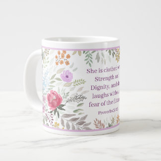 Grande Tasse Proverbes 31:25 Verset biblique aquarelle florale