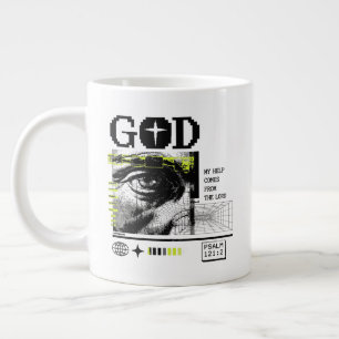 Grande Tasse Psaume 121:2 Neon Lime Œil de Dieu CRT Glitch Art