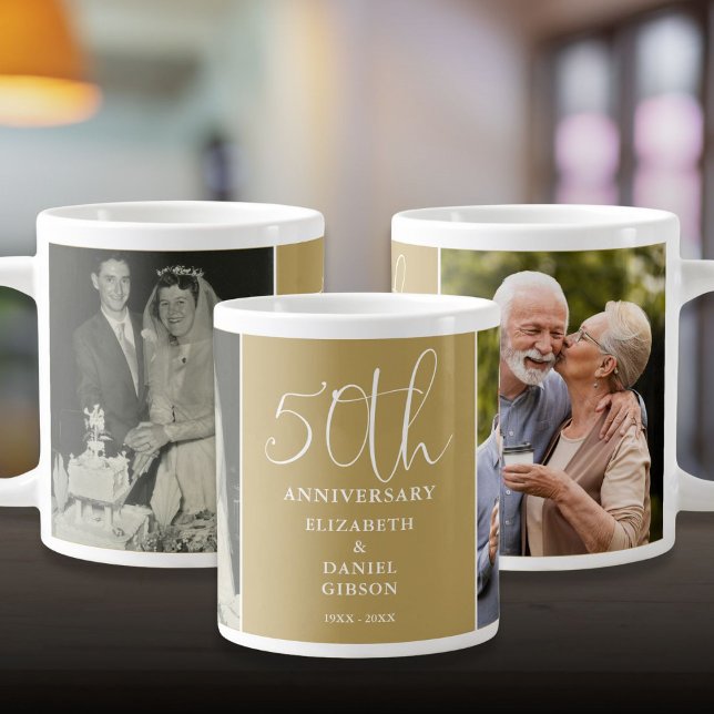 Grande Tasse Puis et maintenant 2 Photo 50e anniversaire Mariag (Then And Now 2 Photo 50th Wedding Anniversary Giant Coffee Mug)