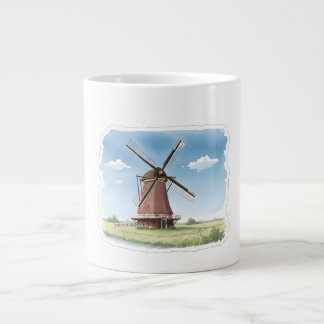 Grande Tasse Quiet Windmill in the Fields – Soft Watercolor Lan
