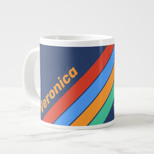 Grande Tasse Rayures arc-en-ciel rétro d'autrefois avec nom