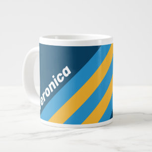 Grande Tasse Rayures Bleu Marine Rétro avec Nom