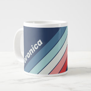 Grande Tasse Rayures Bleues Nautiques Vintage avec Nom