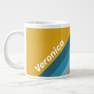 Grande Tasse Rayures Rétro Jaunes avec Nom