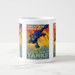 Grande Tasse Recrutement Militaire Vintage avec un Chat Sauvage