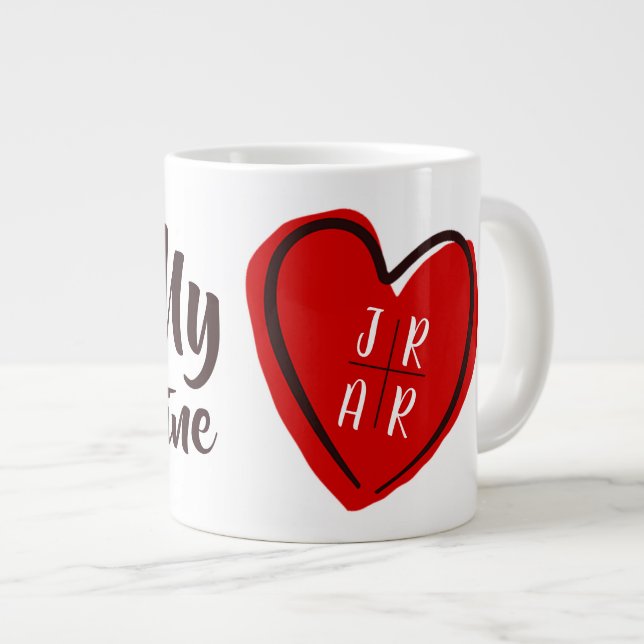 Grande Tasse Red Heart Be My Valentine Custom Couple's White (Devant droit)