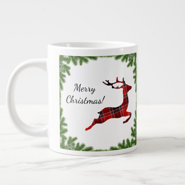 Grande Tasse Red Plaid Reindeer Joyeux Noël (Gauche)