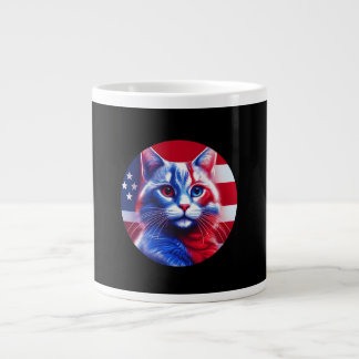 Grande Tasse Red White & Blue Cat With American Flag Background