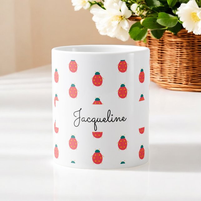Grande Tasse Red White Ladybug Nature Motif Girl (Créateur téléchargé)