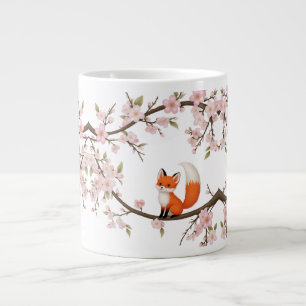 Grande Tasse Renard adorable parmi les fleurs de cerisiers - Ju