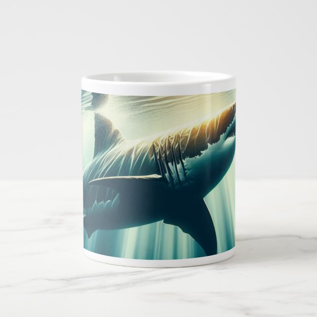 Grande Tasse Requin dans la mer bleue profonde & soleil (Devant)
