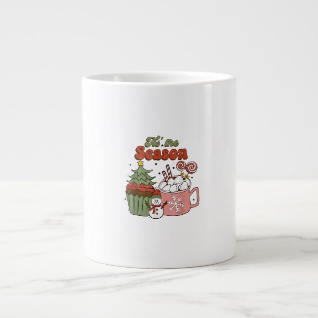 Grande Tasse Retro C'Est La Saison Arbre De Noël Café Snowman (Devant)
