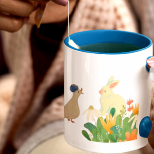 Grande Tasse Ribbat et canard font une conversation & fleur,