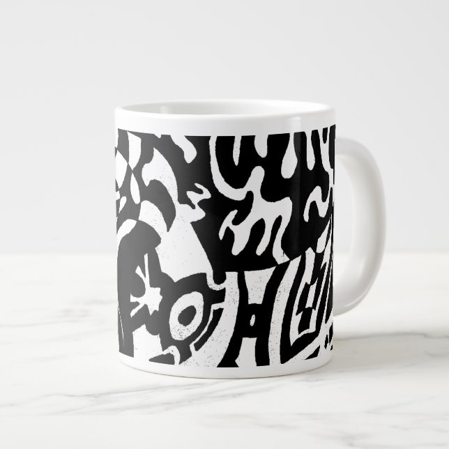 Grande Tasse "Robot Dreams" B&W Art Abstrait (Devant droit)