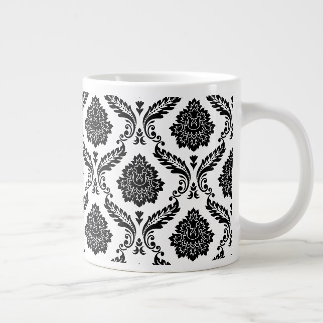 Grande Tasse Rococo Damask Pattern Black on White (Droite)