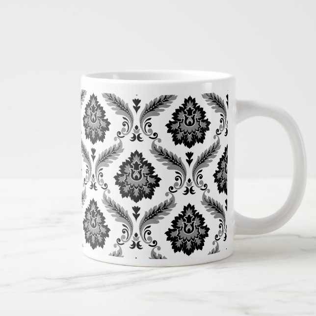 Grande Tasse Rococo Damask Pattern Grey Black White (Droite)