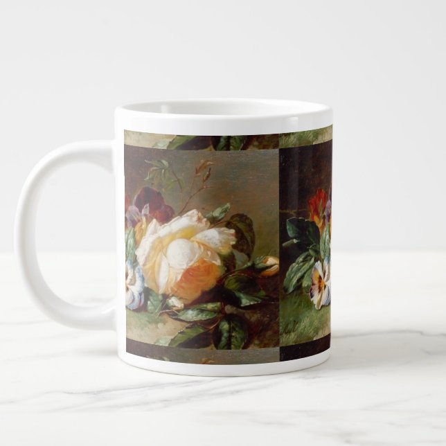 Grande Tasse Rose blanche et violettes au bord du bois (Gauche)