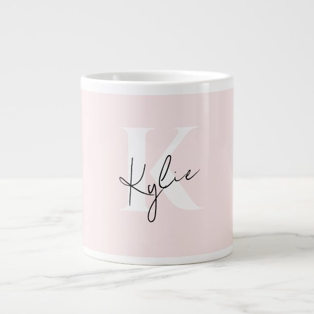 Grande Tasse Rose Blush moderne Nom du monogramme personnalisé  (Devant)