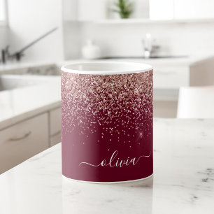 Grande Tasse Rose Gold Burgundy Blush Fleurs Monogramme