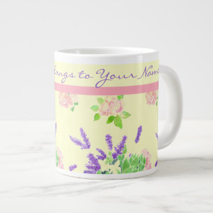 Grande Tasse Roses, Lavande, Faux Motif d'aquarelle orange