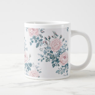 Grande Tasse Roses roses sur blanc
