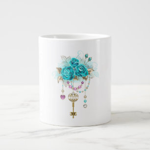 Grande Tasse Roses turquoise avec touches