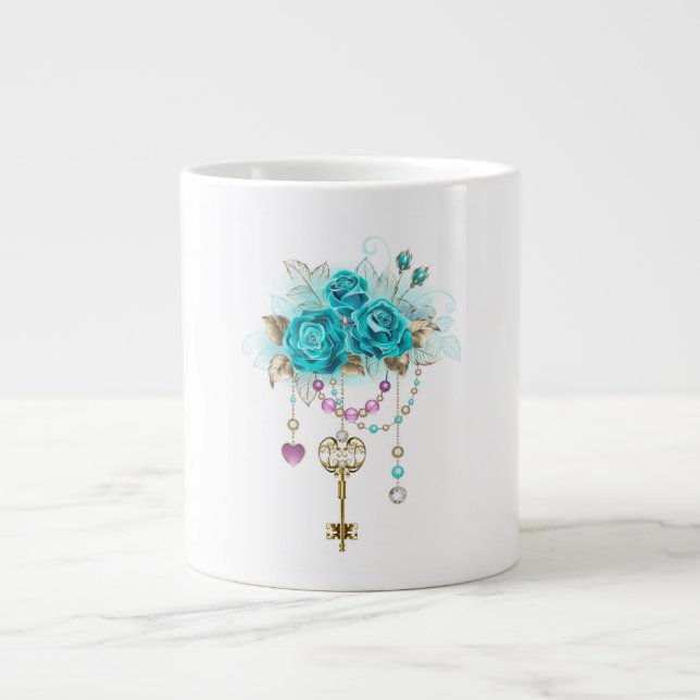 Grande Tasse Roses turquoise avec touches (Devant)