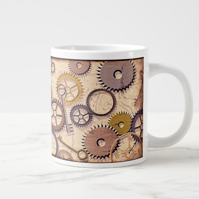Grande Tasse Roues à vapeur, engrenages, clés, vieille carte Pe (Droite)