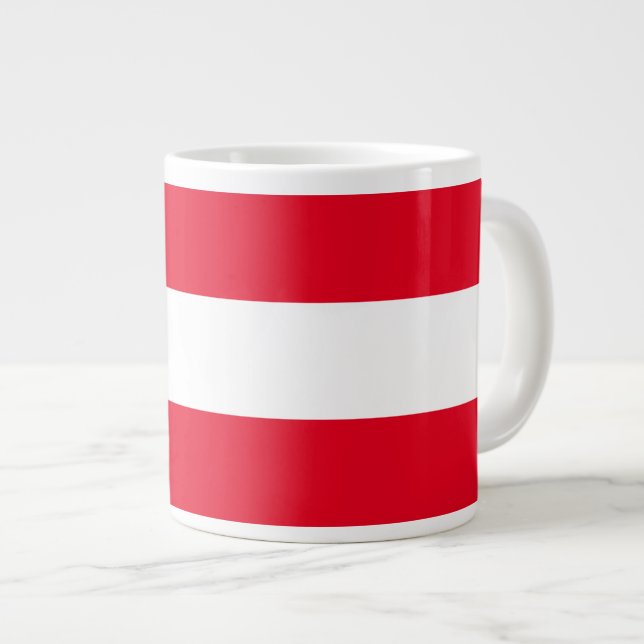 Grande Tasse Rouge Clair Blanc Large Bande Nautique (Devant droit)