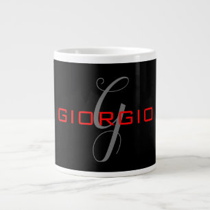 Grande Tasse Rouge noir Votre nom Monogramme initial Moderne