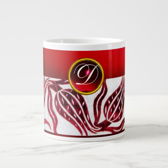 Grande Tasse ROUGE VELVET DAMASK TULIP MONOGRAMME Bourgogne Bla (Devant)