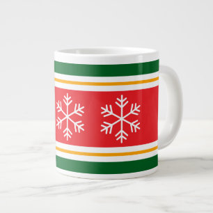 Grande Tasse Rouge vif Jaune Blanc Vert Rayures Flocons de neig