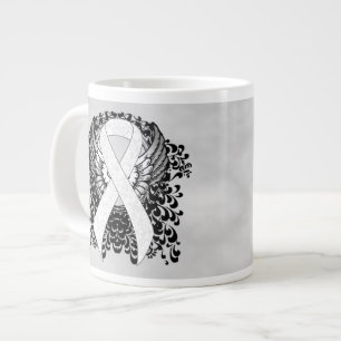 Grande Tasse Ruban de sensibilisation blanc avec ailes
