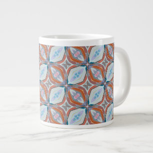 Grande Tasse Rust unique, Turquoise, Bleu clair et rose Motif D