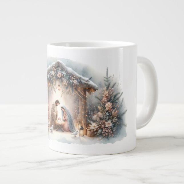 Grande Tasse Rustic Nativity Scene with Winter Florals (Devant droit)