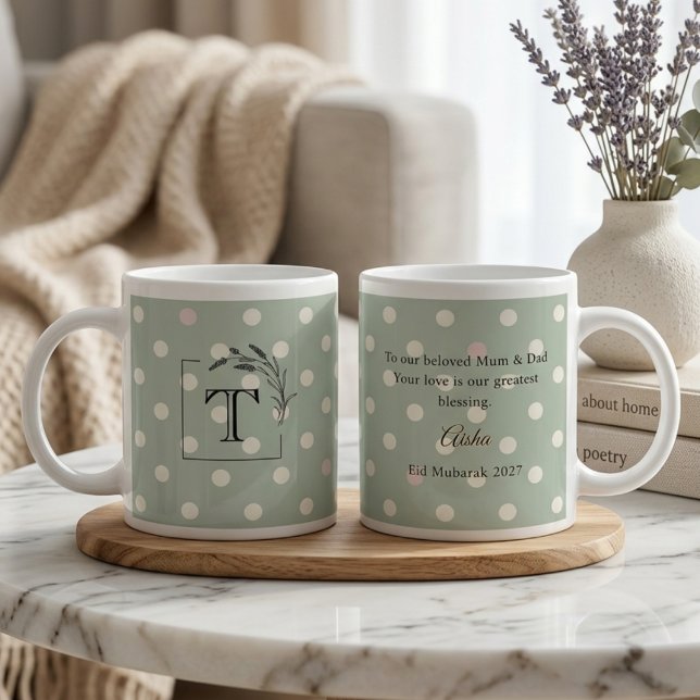 Grande Tasse Sage Green Polka Dot Monogram Parents’ Gift (Créateur téléchargé)