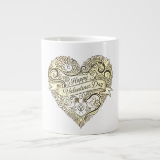 Grande Tasse Saint-Valentin cœur floral doré vintage