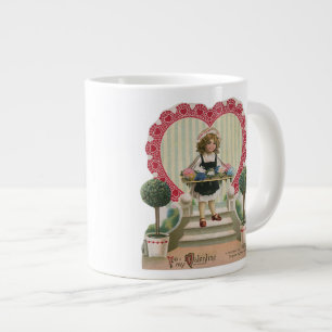Grande Tasse Saint-Valentin mignon vintage, Fille aux fleurs