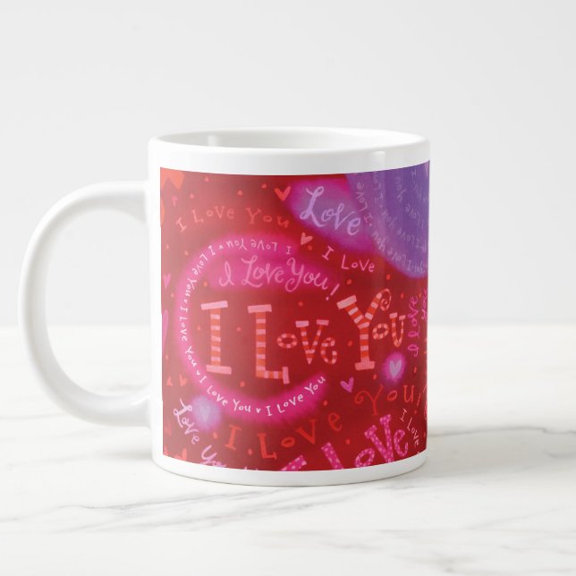 Grande Tasse Saint Valentin Rouge rose Je t'aime Typographie (Gauche)