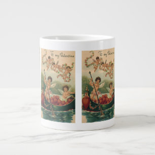 Grande Tasse Saint-Valentin vintage, chérubins victoriens dans