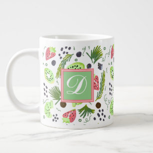 Grande Tasse Salade de fruits mignonne Kiwi Fraises Doodle Mono