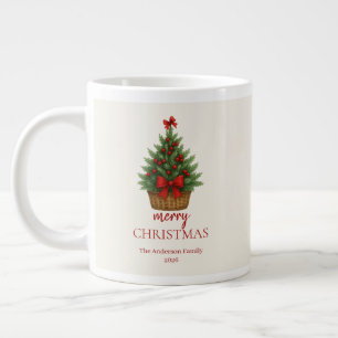 Grande Tasse Sapin de Noël Élégant – Ruban Rouge