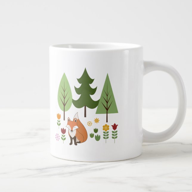 Grande Tasse Scandinavian Style Fox Flowers Trees Illustration (Droite)