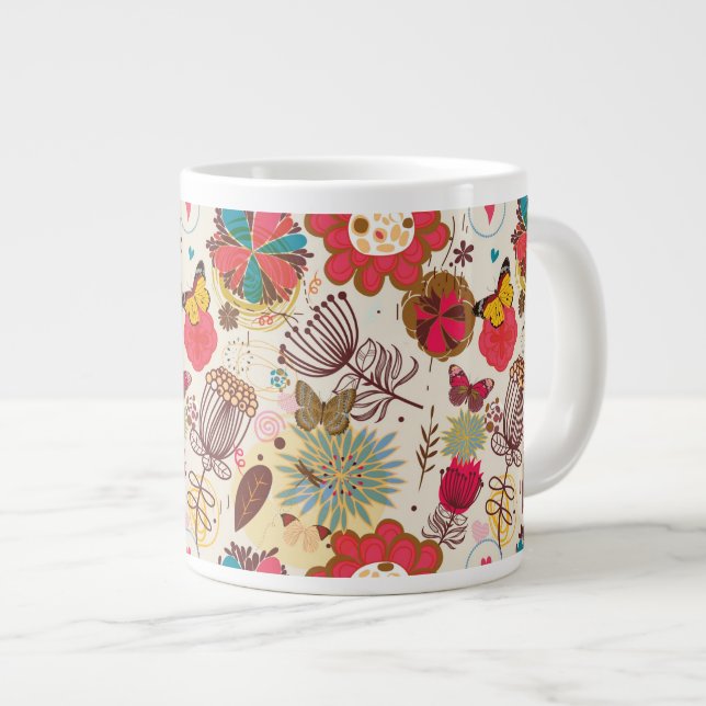 Grande Tasse Schéma floral de style rétro 4 (Devant droit)