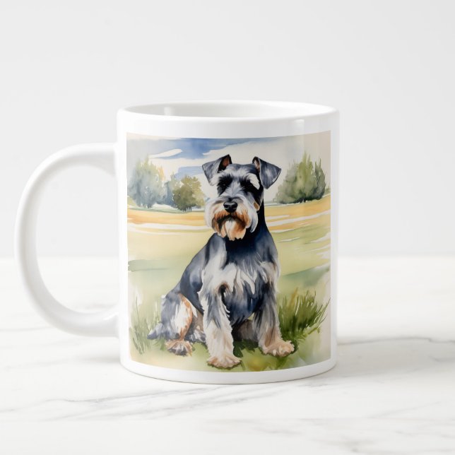 Grande Tasse Schnauzer miniature Aquarelle - Art Chien Imprimer (Gauche)