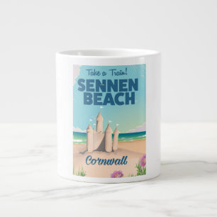 Grande Tasse Sennen Beach Sandcastle Cornwall poster de voyage