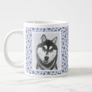 Grande Tasse Sibérie Husky (noir et blanc) Peinture Chien Art