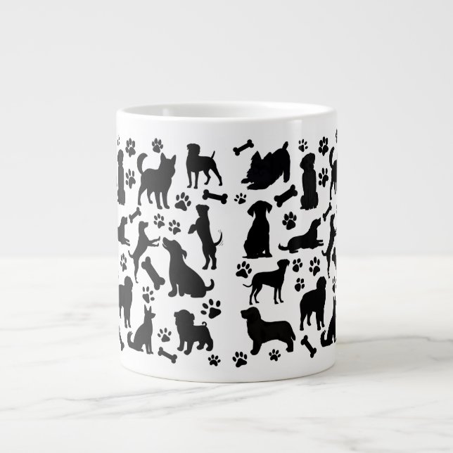 Grande Tasse Silhouette de chien noir et blanc (Devant)