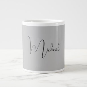Grande Tasse Silver Color Elegant Grey Calligraphy Nom du scrip